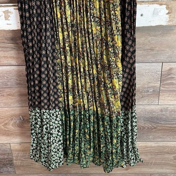 Vintage TRIO NY Peasant Pleated Patchwork Maxi Skirt Yellow Green,Black Size 8 - Picture 6 of 11